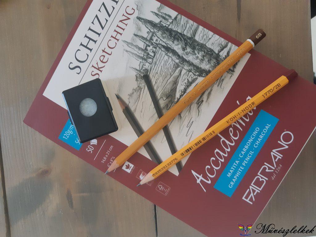 ceruzák, rajztömb, radír