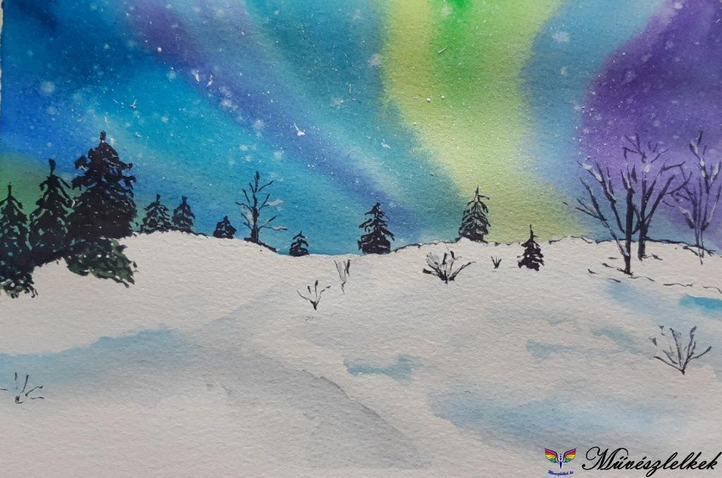 Sarki fény akvarellel festve