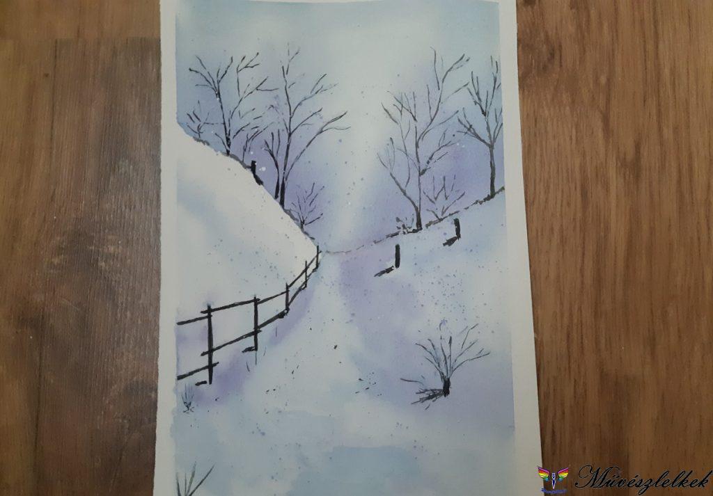téli táj akvarell