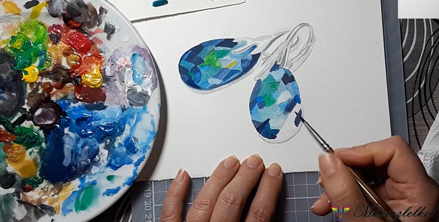 fülbevalók akvarell gouache festékkel festve
