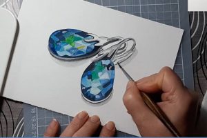 fülbevalók akvarell gouache festékkel festve