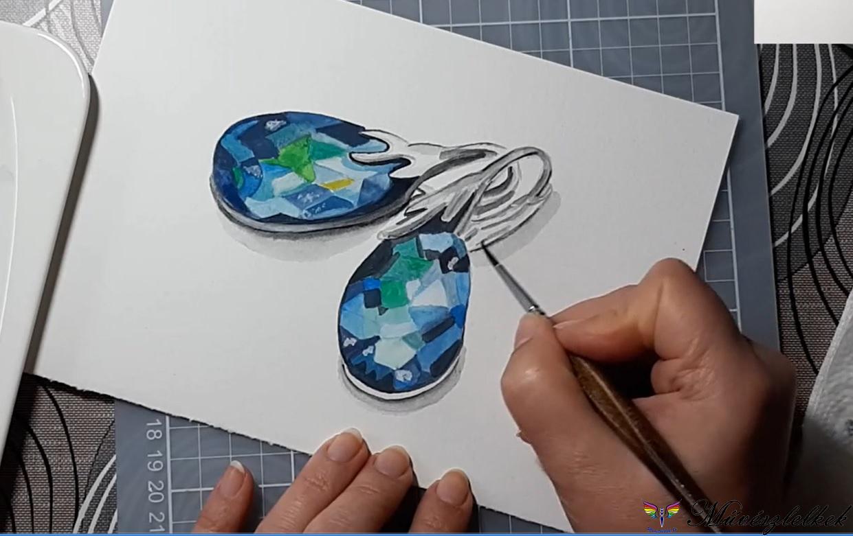 fülbevalók akvarell gouache festékkel festve