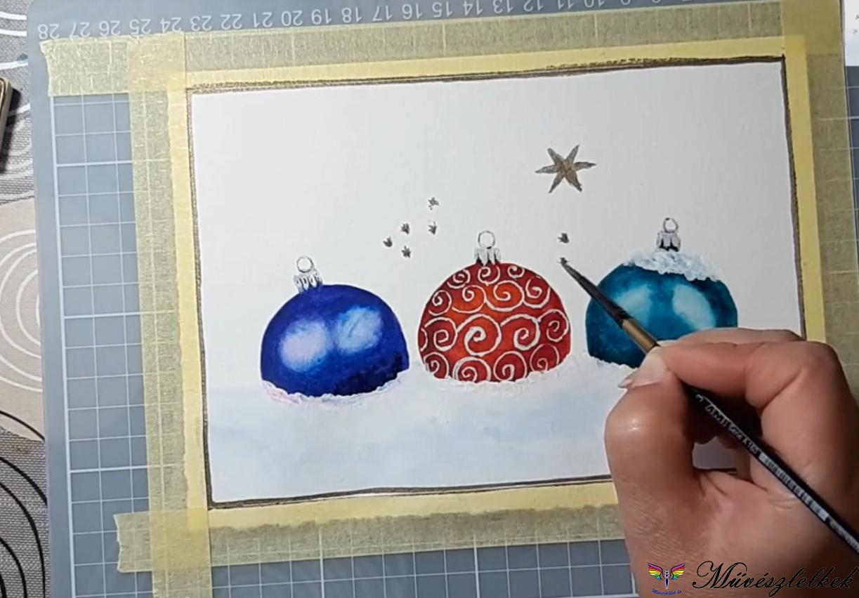 karácsonyi gömbök festése online akvarell tanfolyam