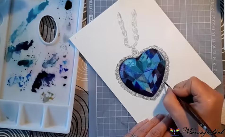 óceán szíve medál akvarell festő tanfolyam