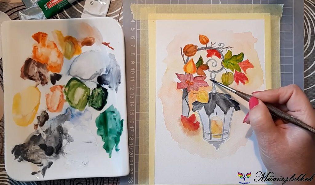 őszi kép festése akvarell online tanfolyam