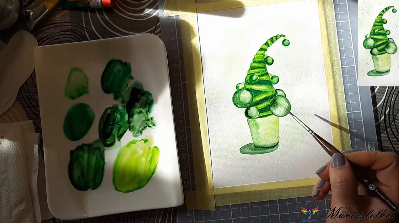 grincsfa festése akvarell