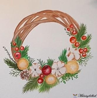 karácsonyi koszorú akvarellfestés kezdőknek és haladóknak