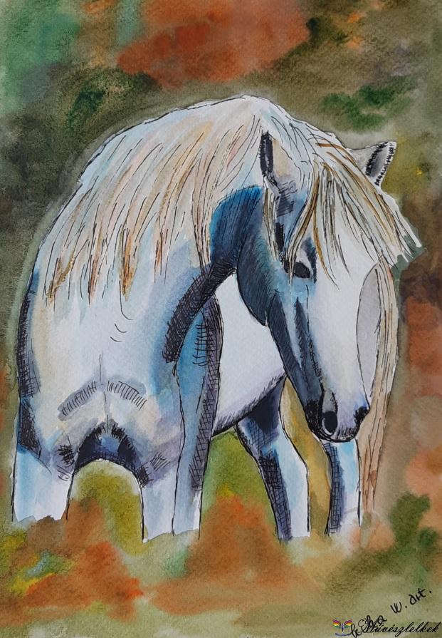 Fehér ló online akvarellfestő tanfolyam
