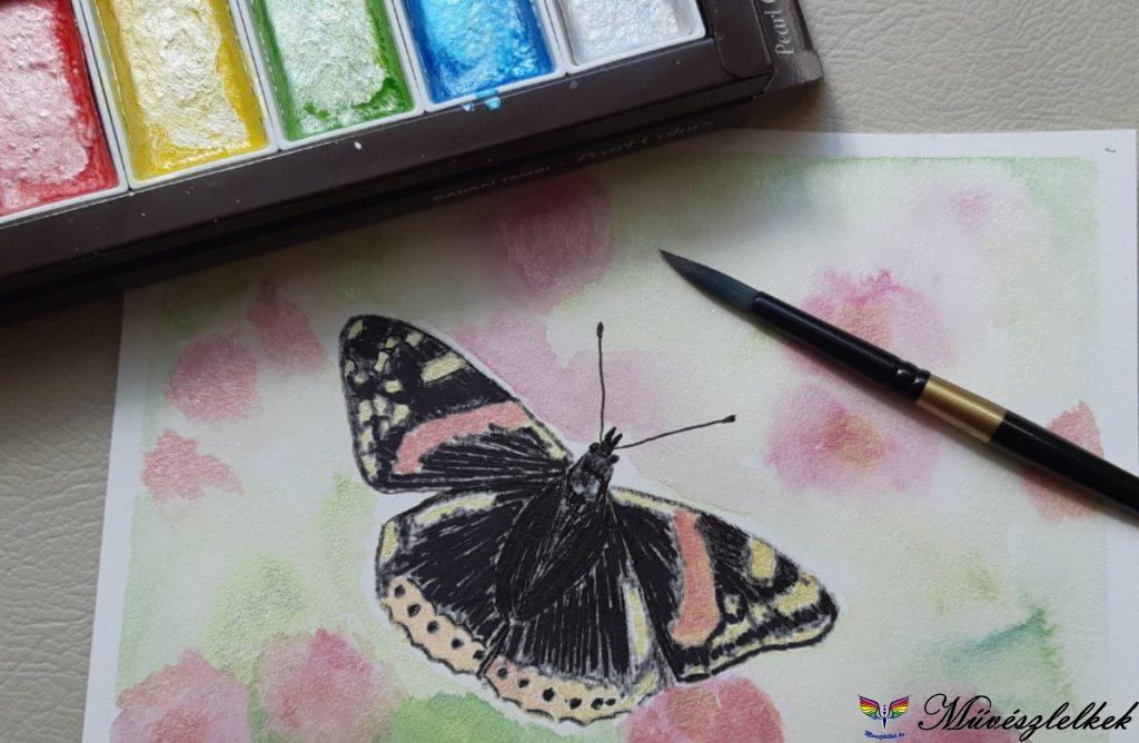 pillangó akvarellfestése metálfényű akvarell festékkel