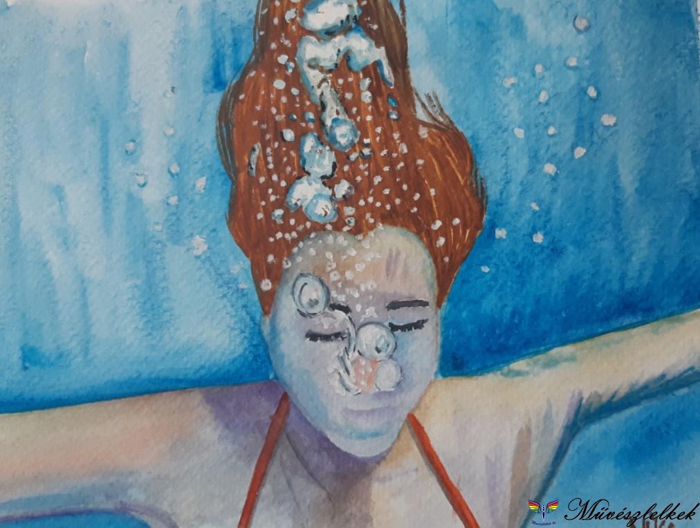 víz alatti portré akvarell