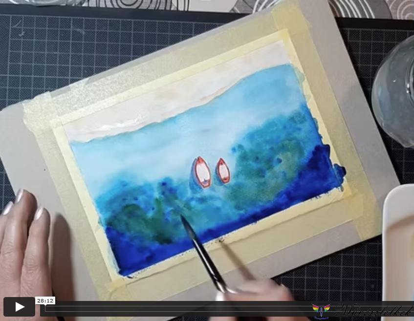 tengerparti kép akvarell gouache online tanfolyam