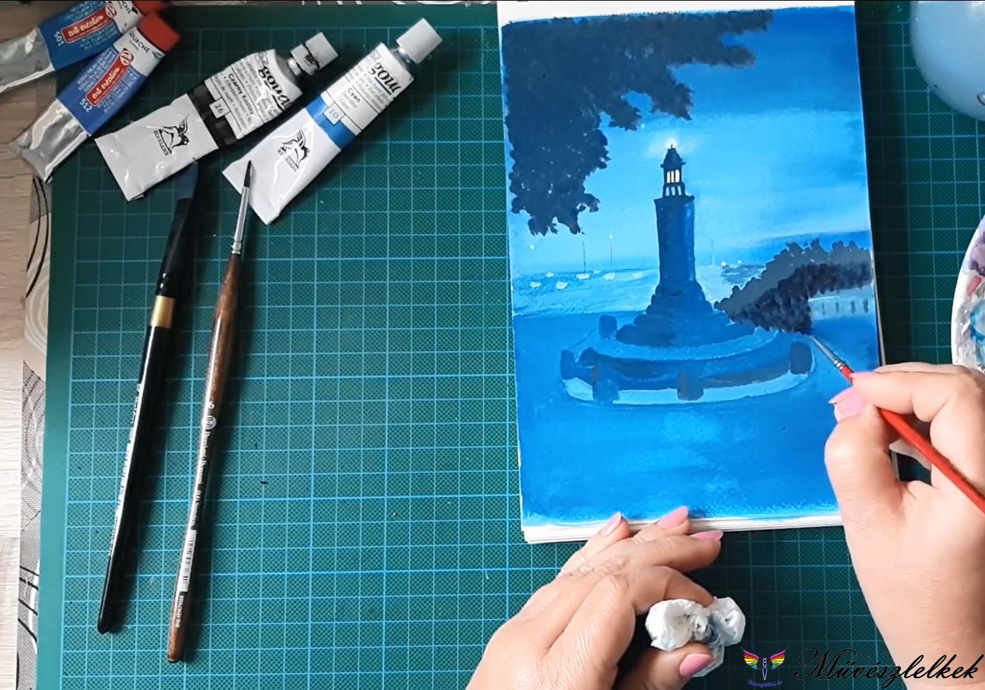 balatoni emlék gouache festés