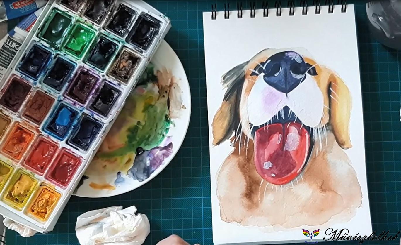 kutyaportré akvarell online tanfolyami anyag