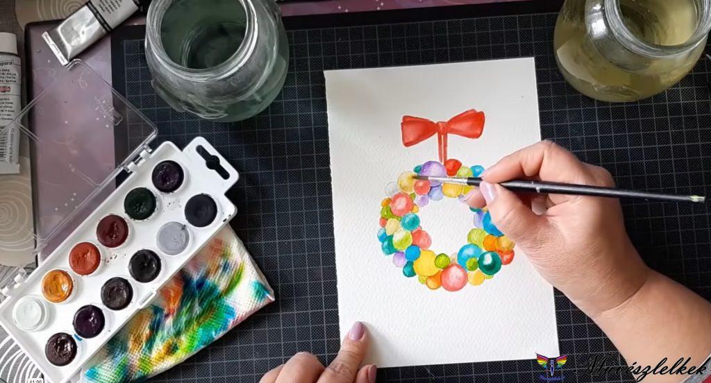 karácsonyi koszorú akvarell online tanfolyami anyag