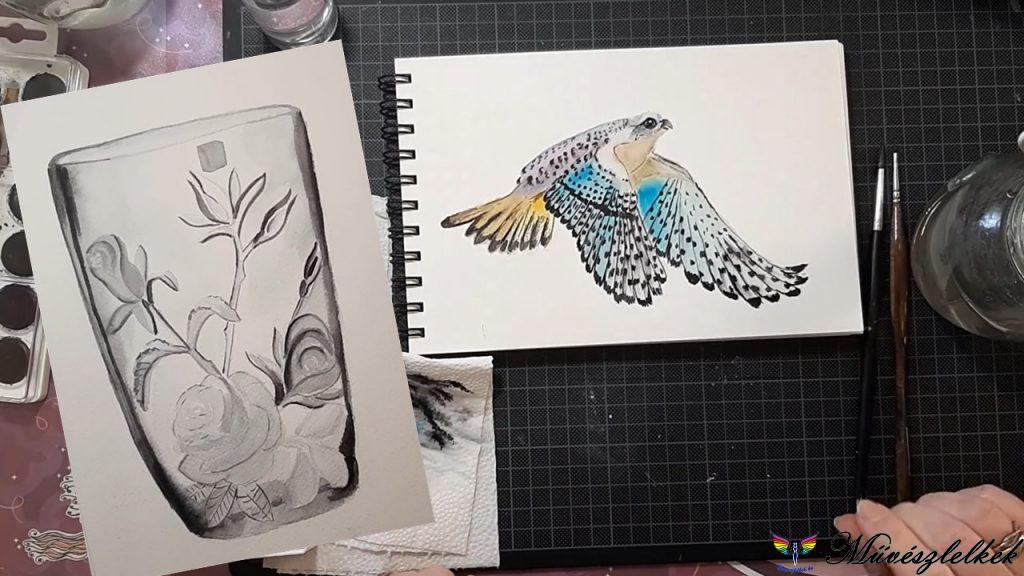 váza és madár akvarell online tanfolyami anyag