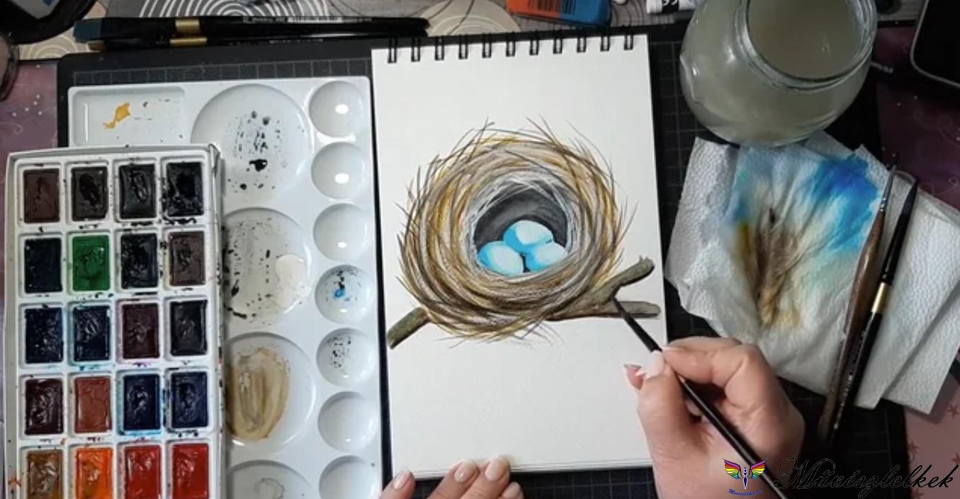 fészek festése akvarell online tanfolyami anyag