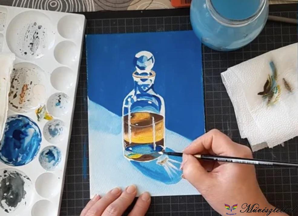 parfümös üvegcse gouache festő online tanfolyami anyag