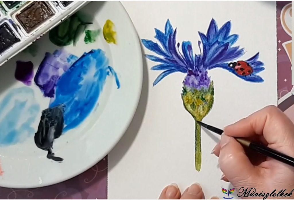 kék virág akvarell online tanfolyam