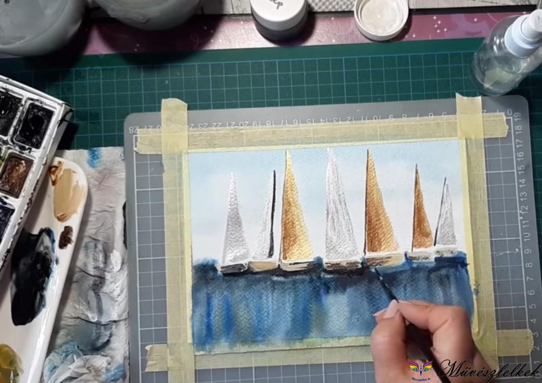 akvarell gouache vitorlások
