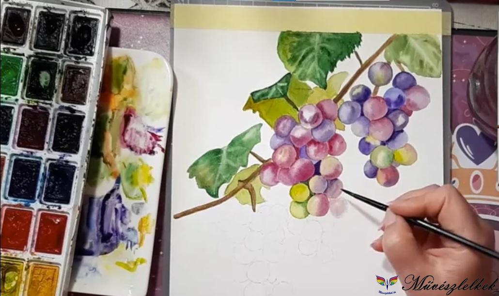 szőlő akvarellfestő online tanfolyami anyag