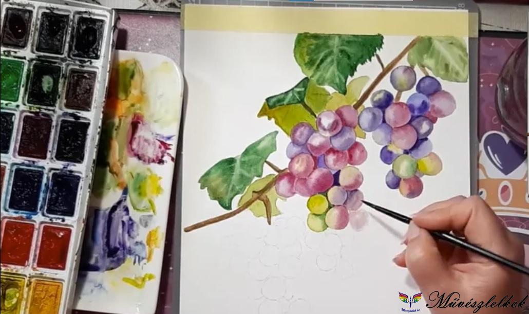 szőlő akvarellfestő online tanfolyami anyag