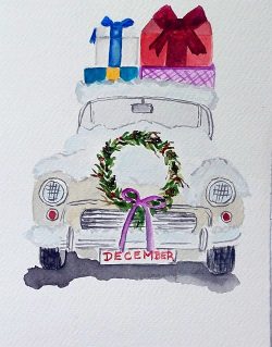 karácsonyi akvarellkihívás online akvarell workshop Trabant