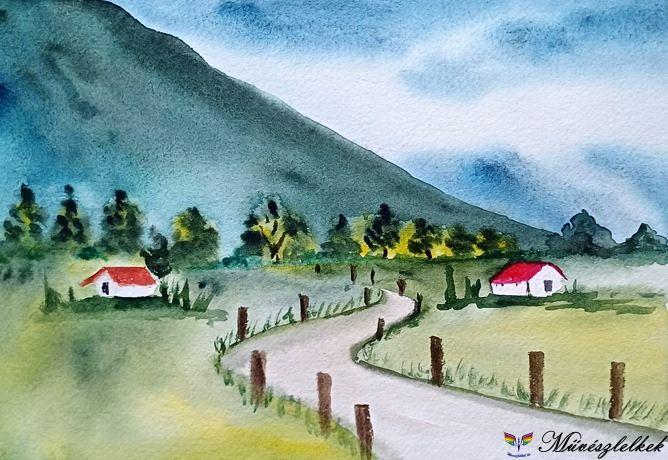 tájképek granuláló akvarellfestékkel online festő tanfolyam