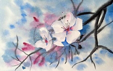 almafavirág negatív festés akvarellel online tanfolyam