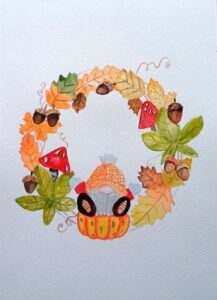 őszi koszorú akvarellel festve online videós workshop anyaga