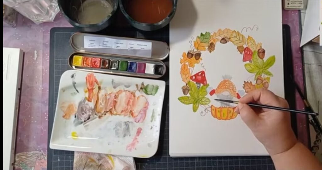 őszi koszorú akvarellel festve online videós workshop anyaga