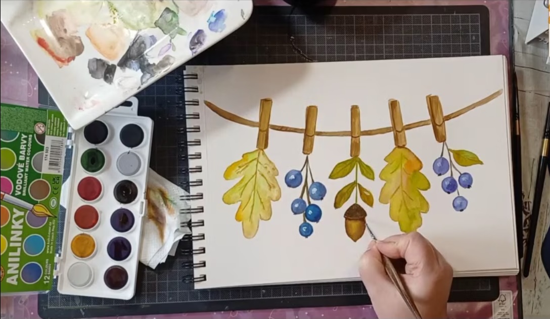 őszi levelek akvarellel festve