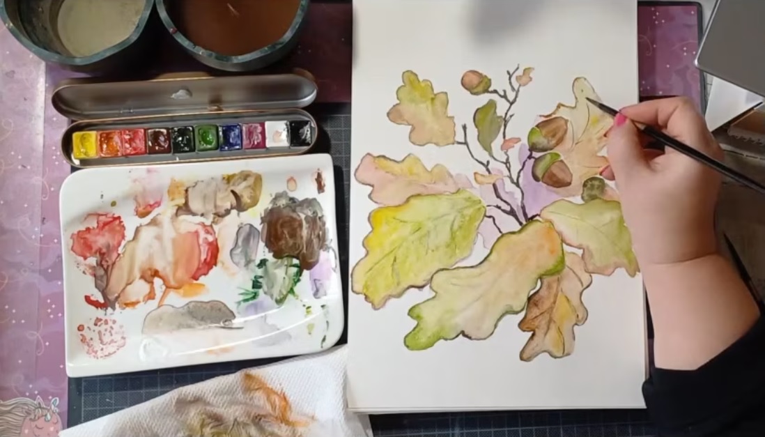 őszi levelek festése akvarellel