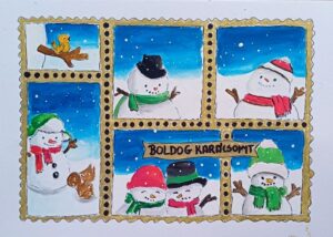karácsonyi bélyegkép gouache festékkel festve