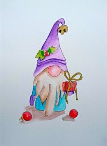 karácsonyi manó akvarell festékkel festve