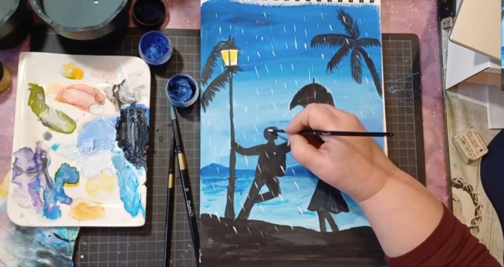 esőben gouache festékkel festve